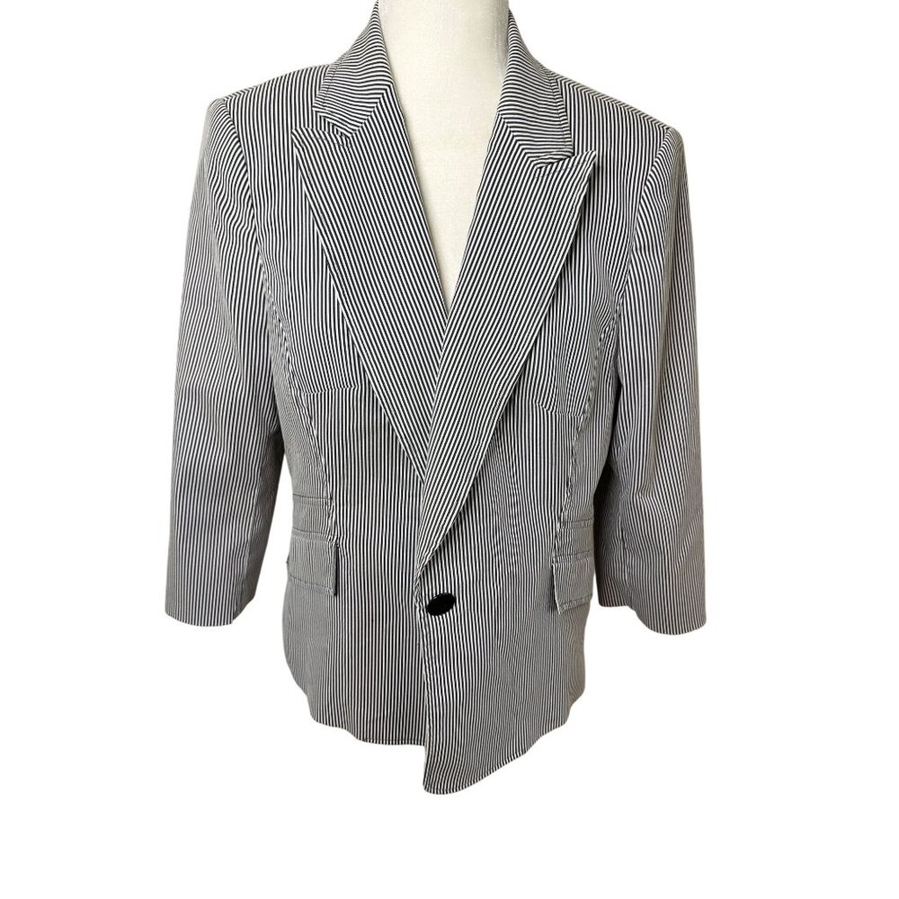 Black & White Striped Kasper Womens Blazer Size 12 Officecore Career Wear Summer